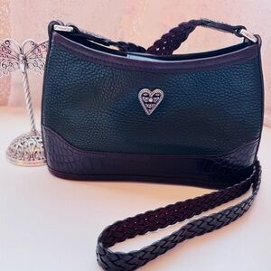 Brighton Black Pebbled Leather with Brown Trim Crossbody Purse